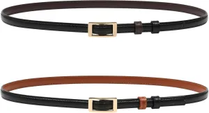 AWAYTR Skinny Reversible Leather Belt - Hole Free Thin Waist Belt for Women Jeans Dress with Gold Buckle
