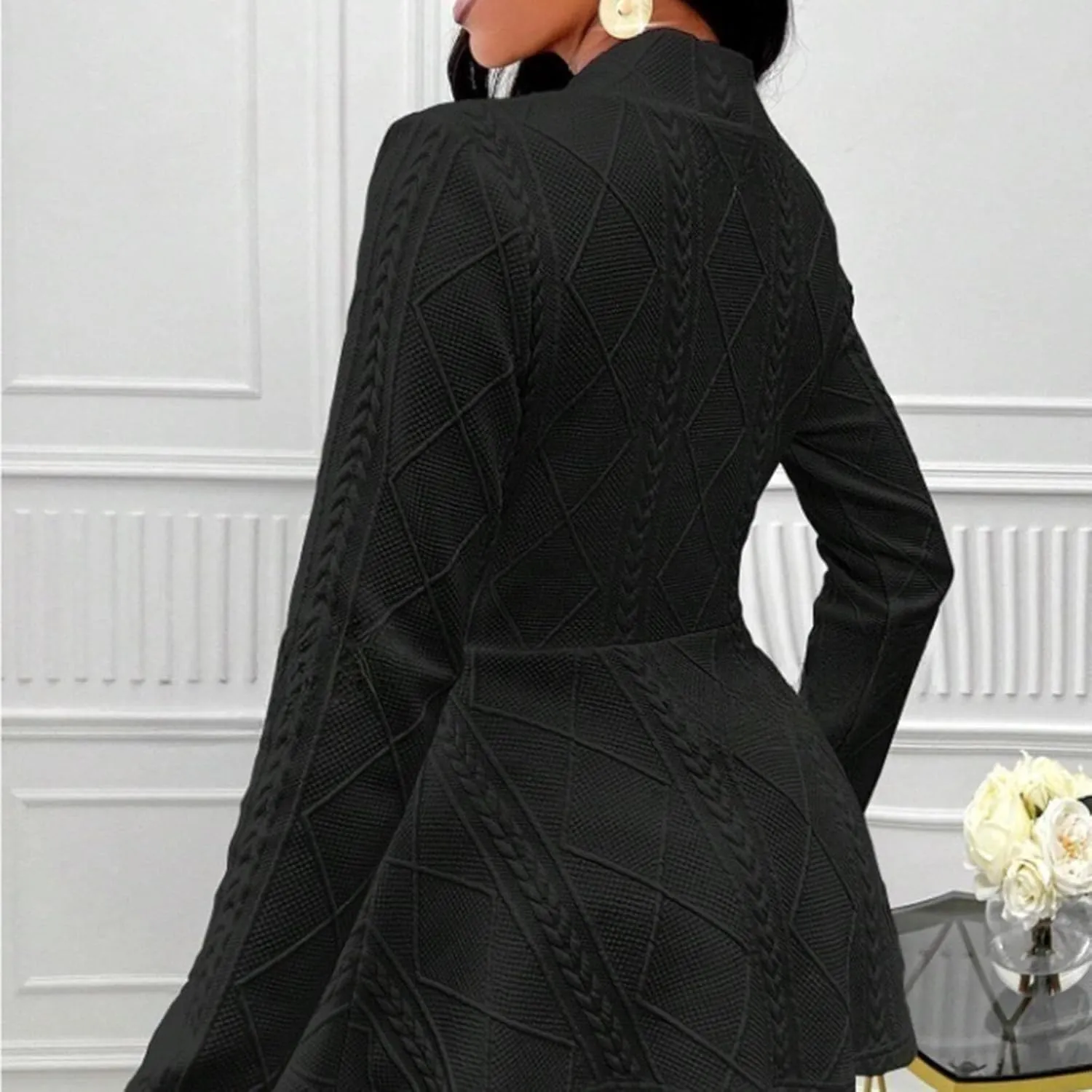 Blazer for Women Fashion Textured Ruffle Hem Blazer Long Sleeve V-Neck Single Button Shawl Collar Outerwear