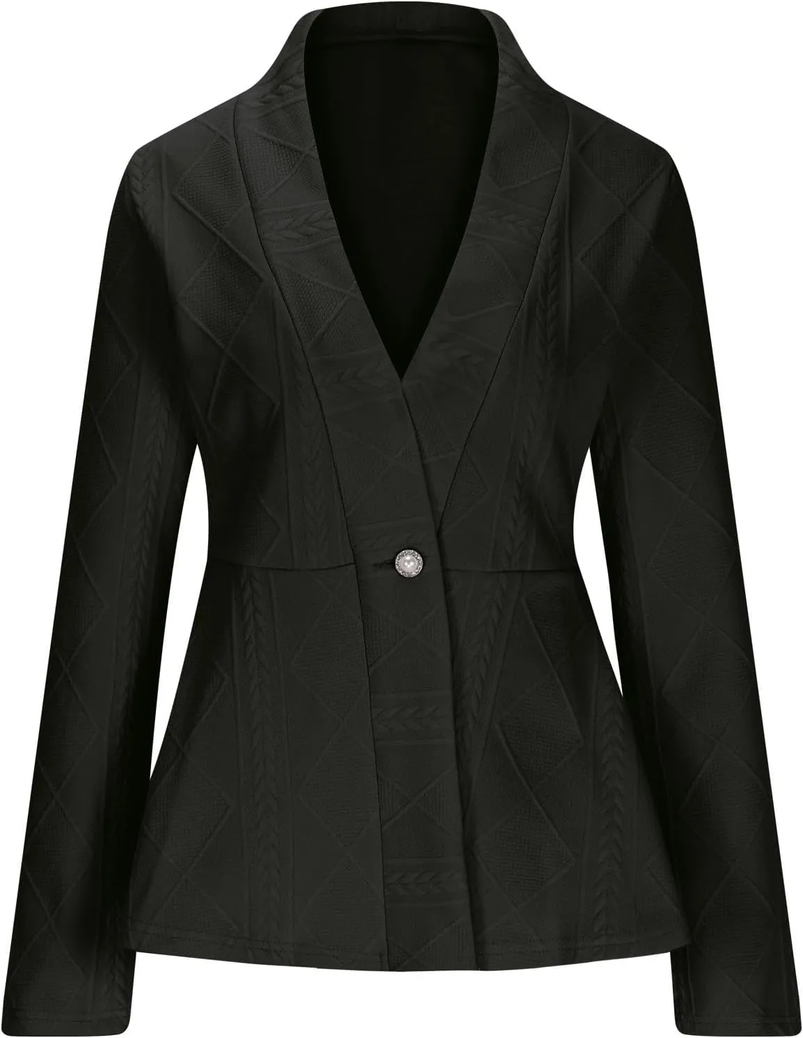 Blazer for Women Fashion Textured Ruffle Hem Blazer Long Sleeve V-Neck Single Button Shawl Collar Outerwear