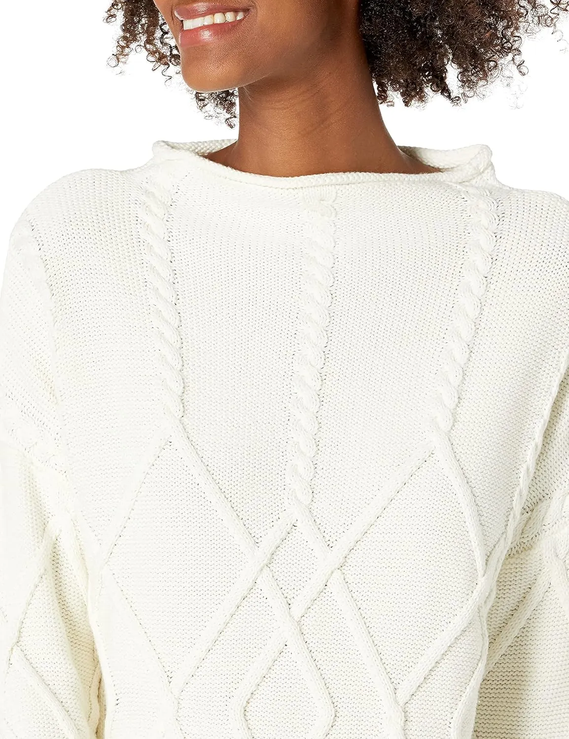 Cable Stitch Women's Mock Neck Braided Cable Sweater - Soft Long Sleeve Solid Color Textured Loose Pullover Knit Top