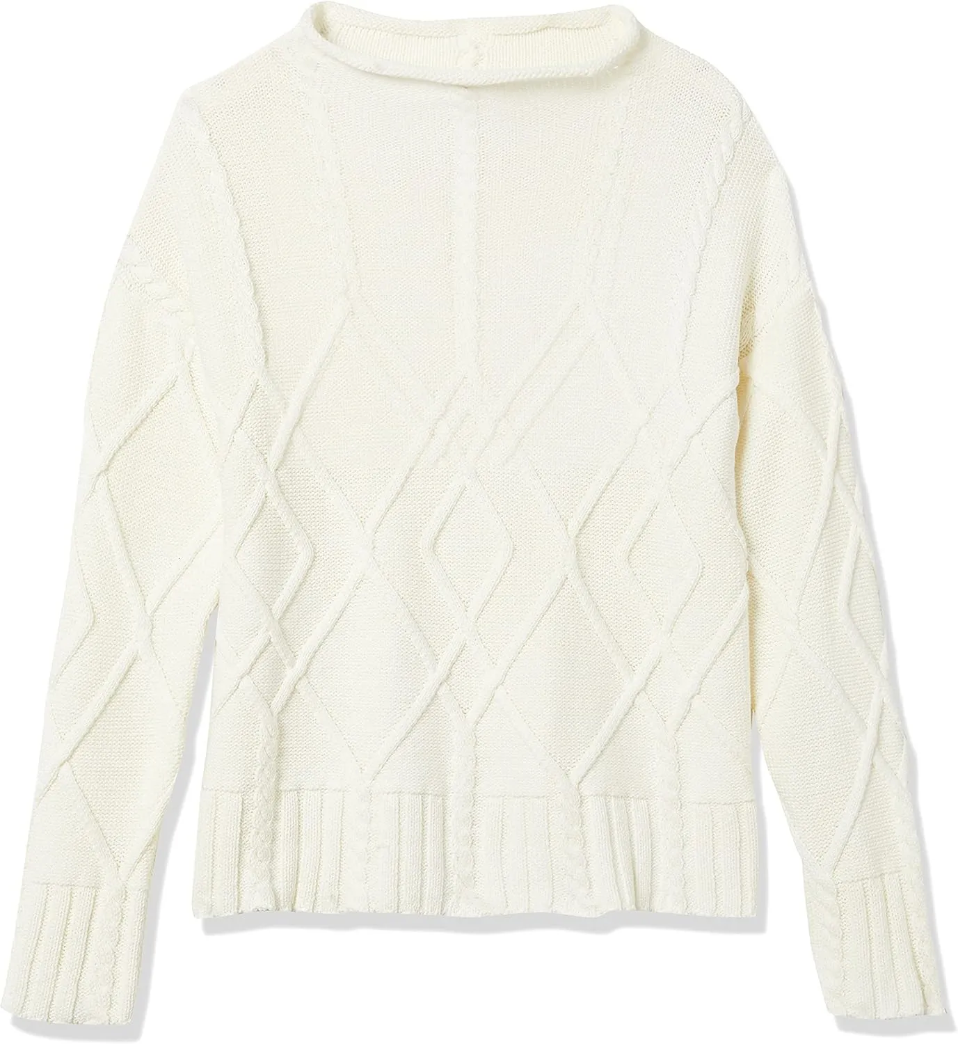 Cable Stitch Women's Mock Neck Braided Cable Sweater - Soft Long Sleeve Solid Color Textured Loose Pullover Knit Top
