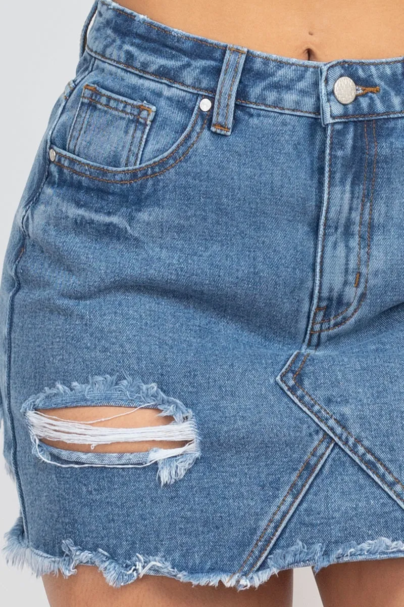 Distressed Denim Skirt