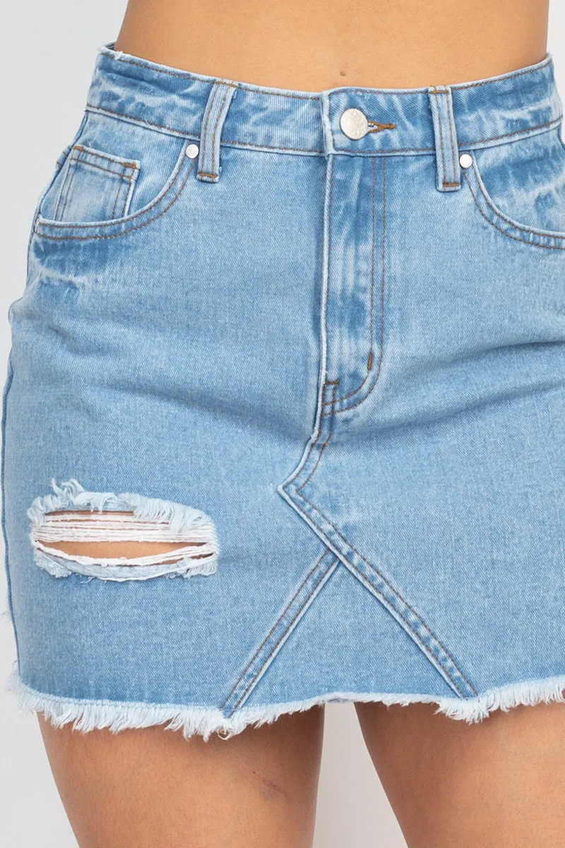 Distressed Denim Skirt
