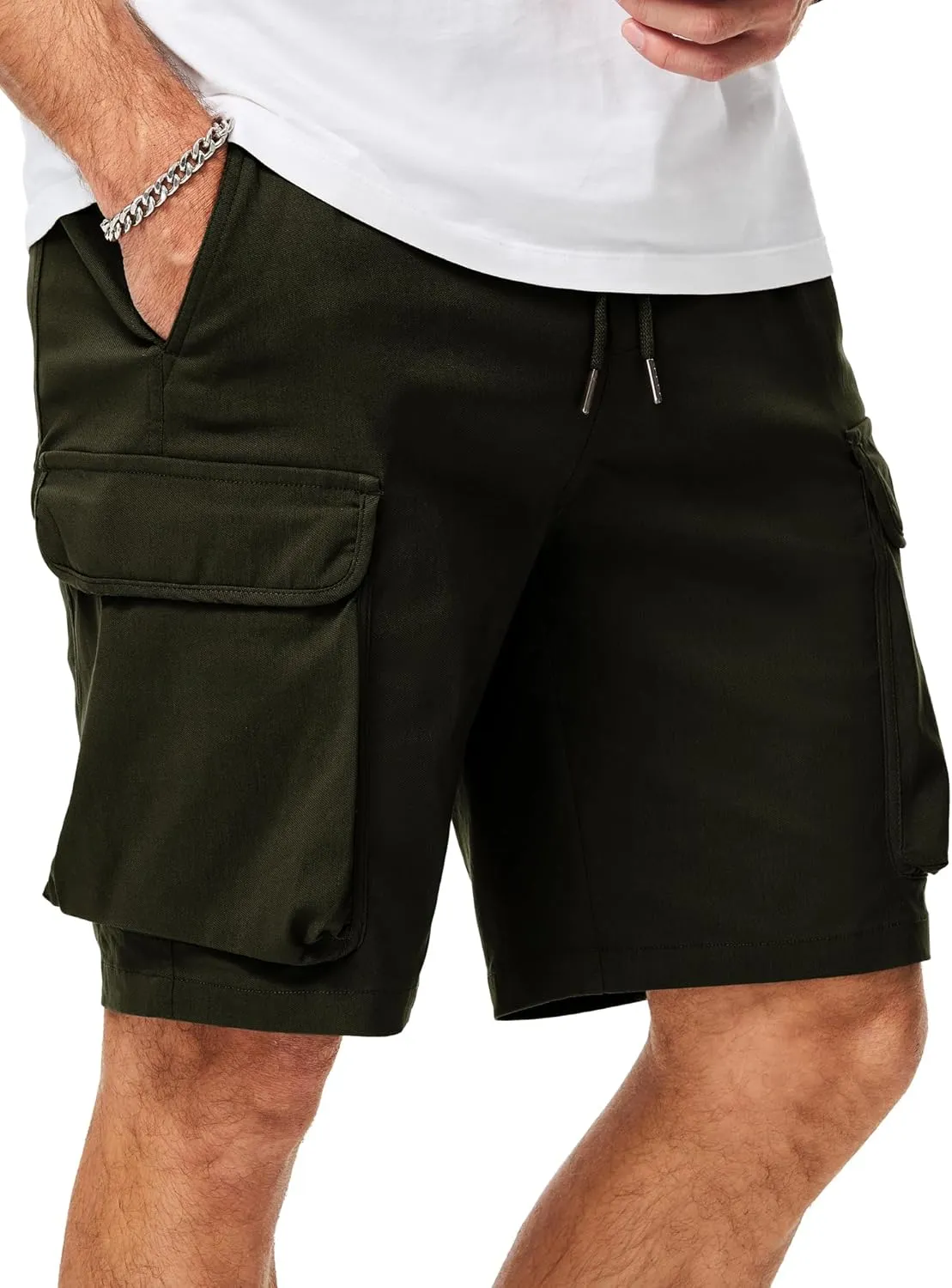 JMIERR Men's Stretch Cargo Shorts Casual Drawstring Classic Relaxed Fit Summer Short with Multi Pockets