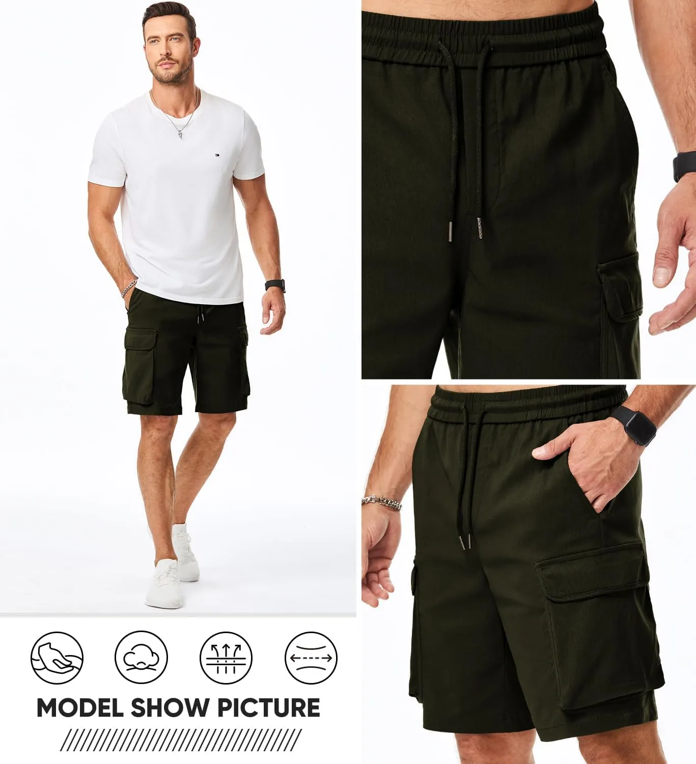 JMIERR Men's Stretch Cargo Shorts Casual Drawstring Classic Relaxed Fit Summer Short with Multi Pockets