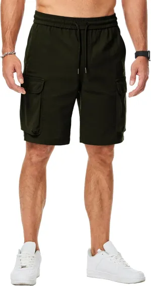 JMIERR Men's Stretch Cargo Shorts Casual Drawstring Classic Relaxed Fit Summer Short with Multi Pockets