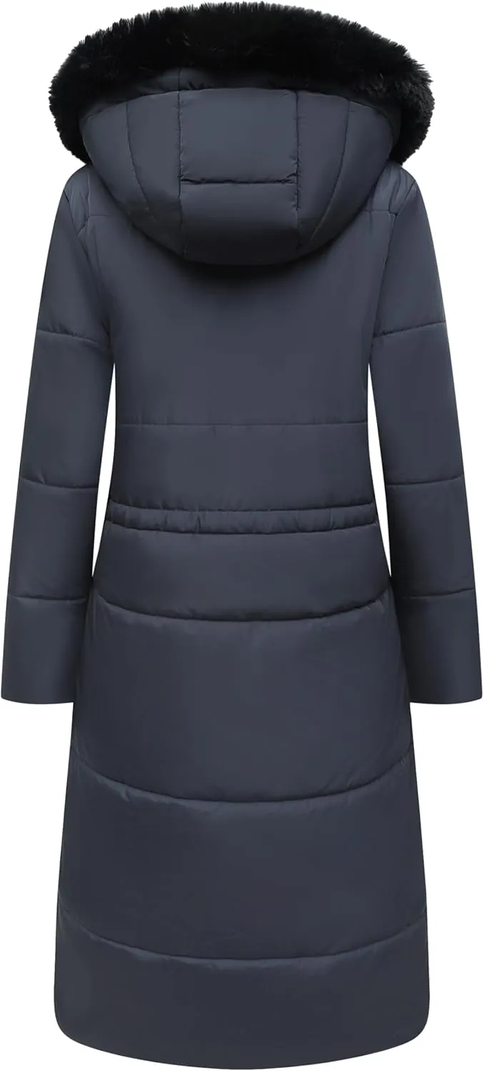 MOERDENG Women's Long Winter Puffer Coat Waterproof Warm Maxi Down Jacket Faux Fur Removable Hood Parka