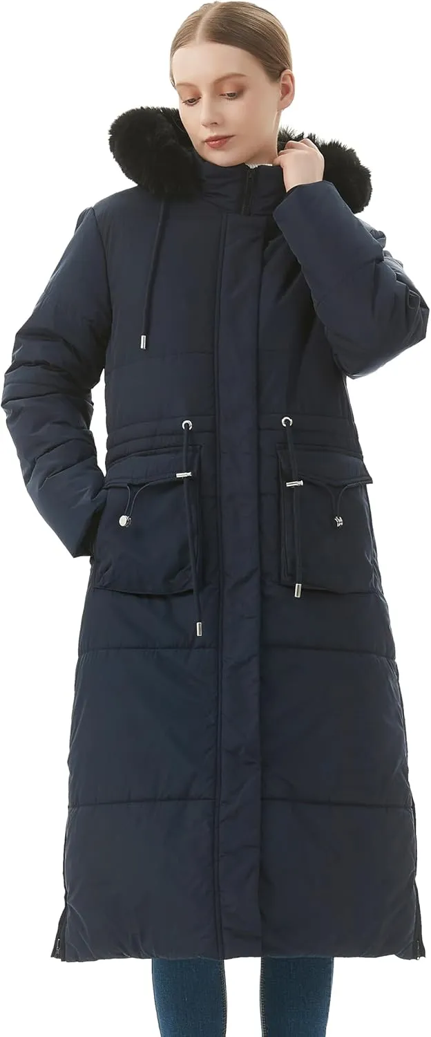 MOERDENG Women's Long Winter Puffer Coat Waterproof Warm Maxi Down Jacket Faux Fur Removable Hood Parka
