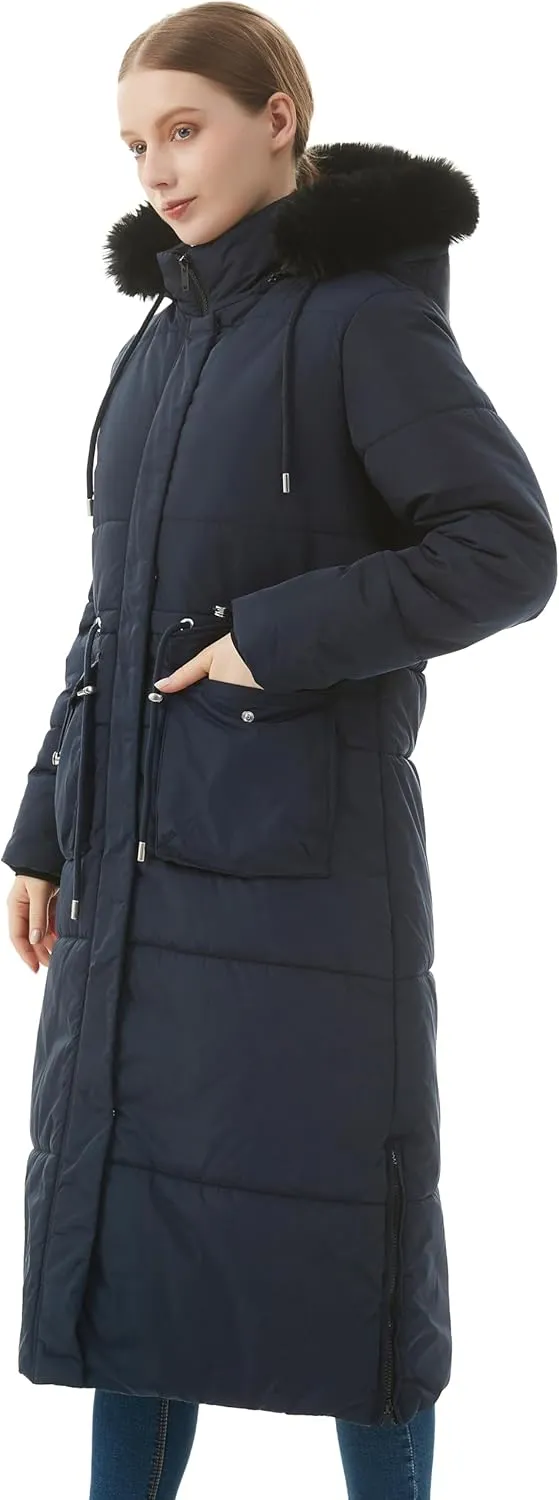 MOERDENG Women's Long Winter Puffer Coat Waterproof Warm Maxi Down Jacket Faux Fur Removable Hood Parka