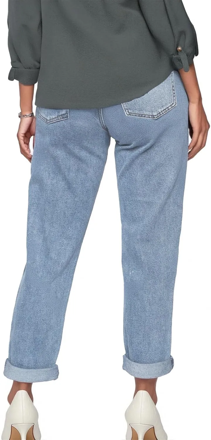 SheKiss 2025 Womens High Waist Denim Jeans Shaping Legs Distressed Boot Cut Ripped Trendy Cropped Cargo Skinny Stretch Pants