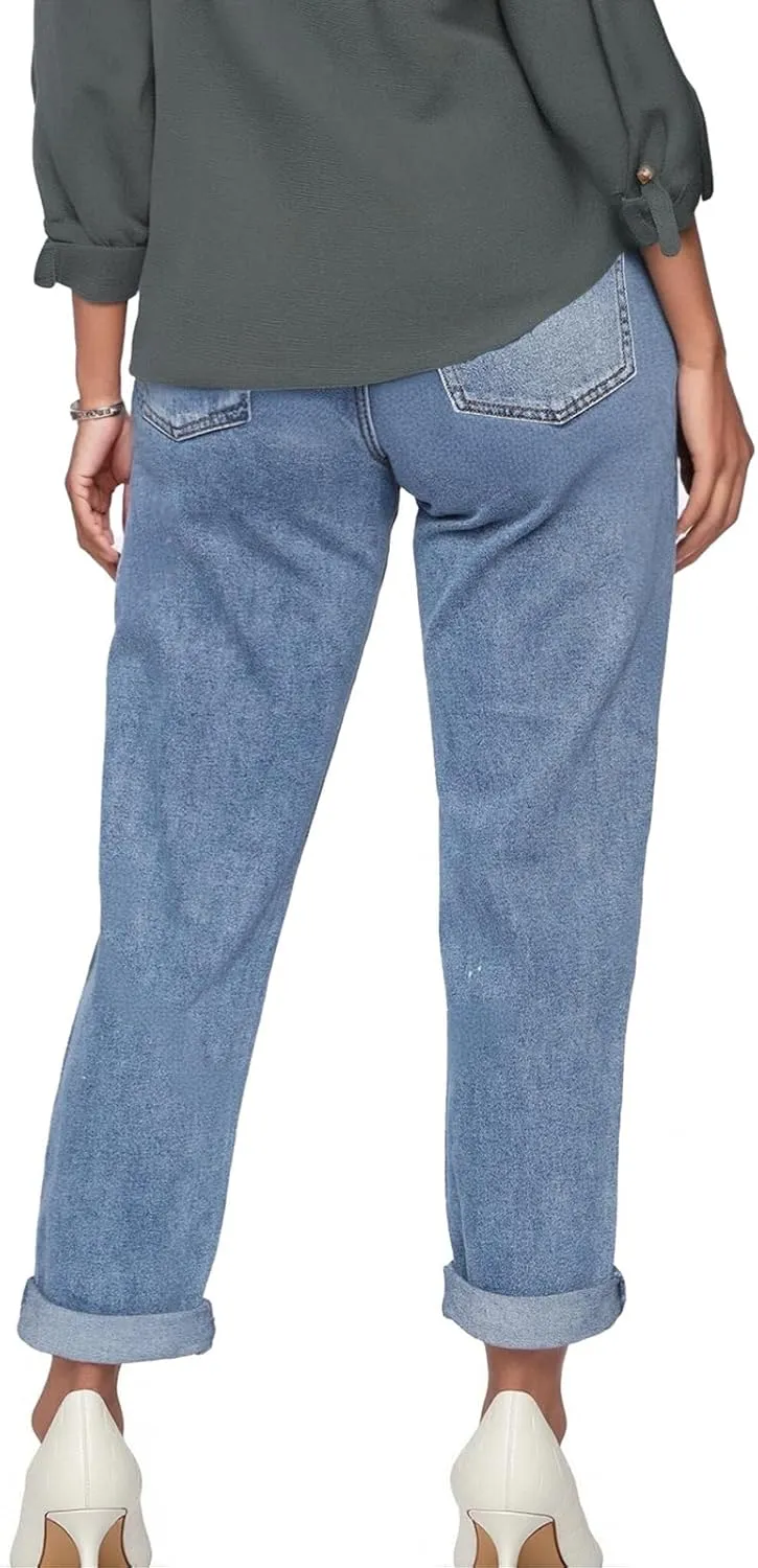 SheKiss 2025 Womens High Waist Denim Jeans Shaping Legs Distressed Boot Cut Ripped Trendy Cropped Cargo Skinny Stretch Pants