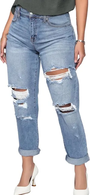 SheKiss 2025 Womens High Waist Denim Jeans Shaping Legs Distressed Boot Cut Ripped Trendy Cropped Cargo Skinny Stretch Pants