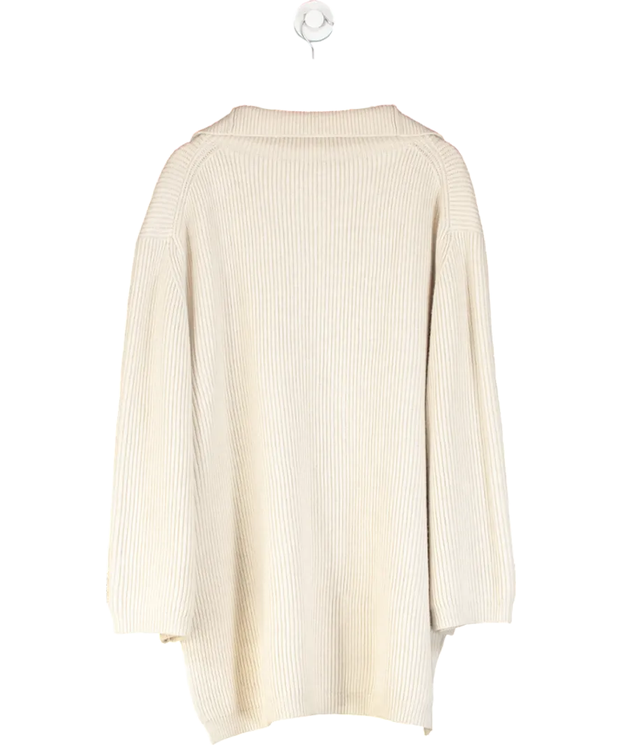 Totême Beige Oversized Zip-neck Ribbed Wool-blend Sweater UK S