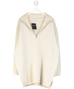 Totême Beige Oversized Zip-neck Ribbed Wool-blend Sweater UK S