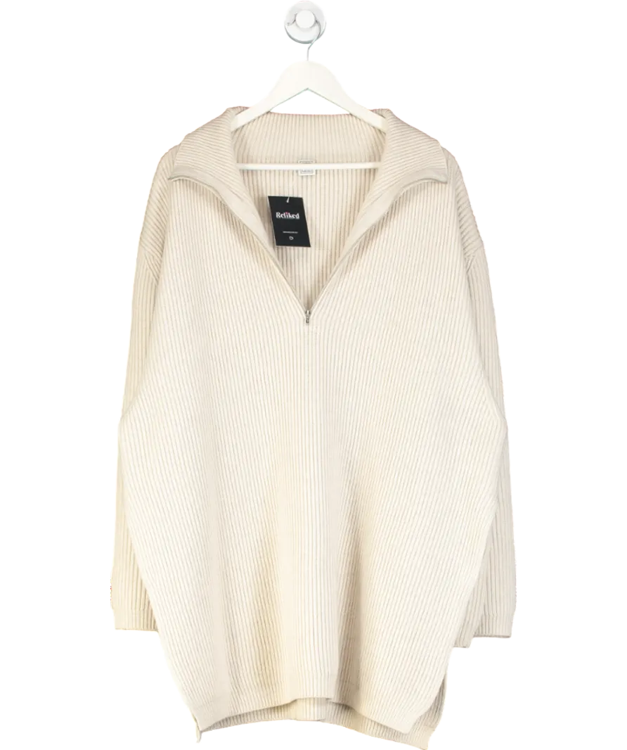 Totême Beige Oversized Zip-neck Ribbed Wool-blend Sweater UK S