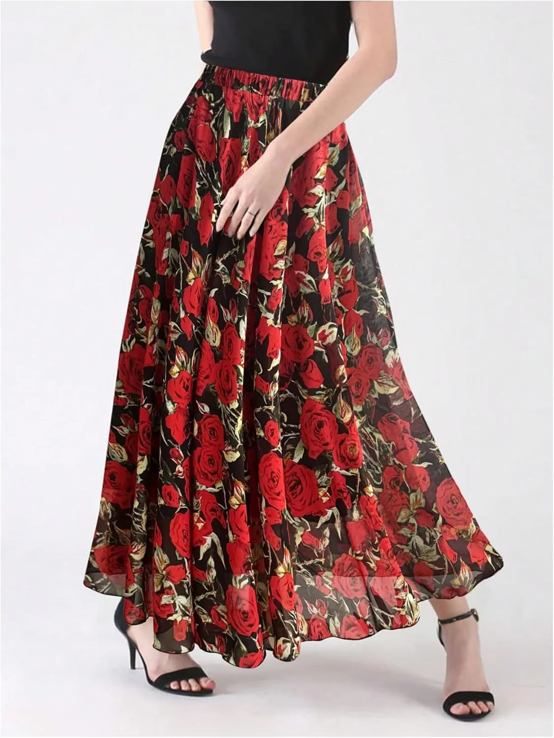 Verdusa Women's Leopard Print Skirt Y2k Goth High Waist Ruffled Pleated Flowy Long Skirts