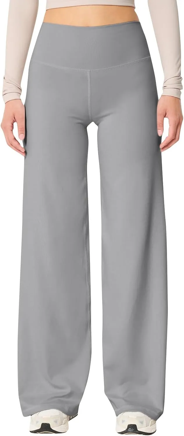 Wide Leg Yoga Pants for Women High Waisted Stretchy Tummy Control Leggings Baggy Athletic Lounge Pants with Pockets