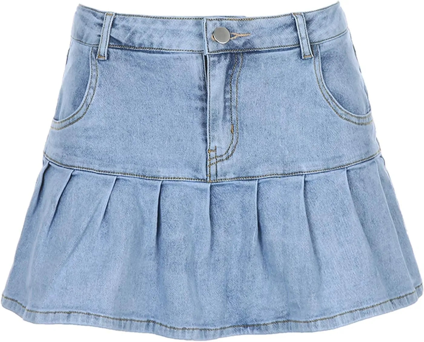 Women's High Waisted Jean Skirt Casual Mini Flared Skater Denim Skirt with Shorts