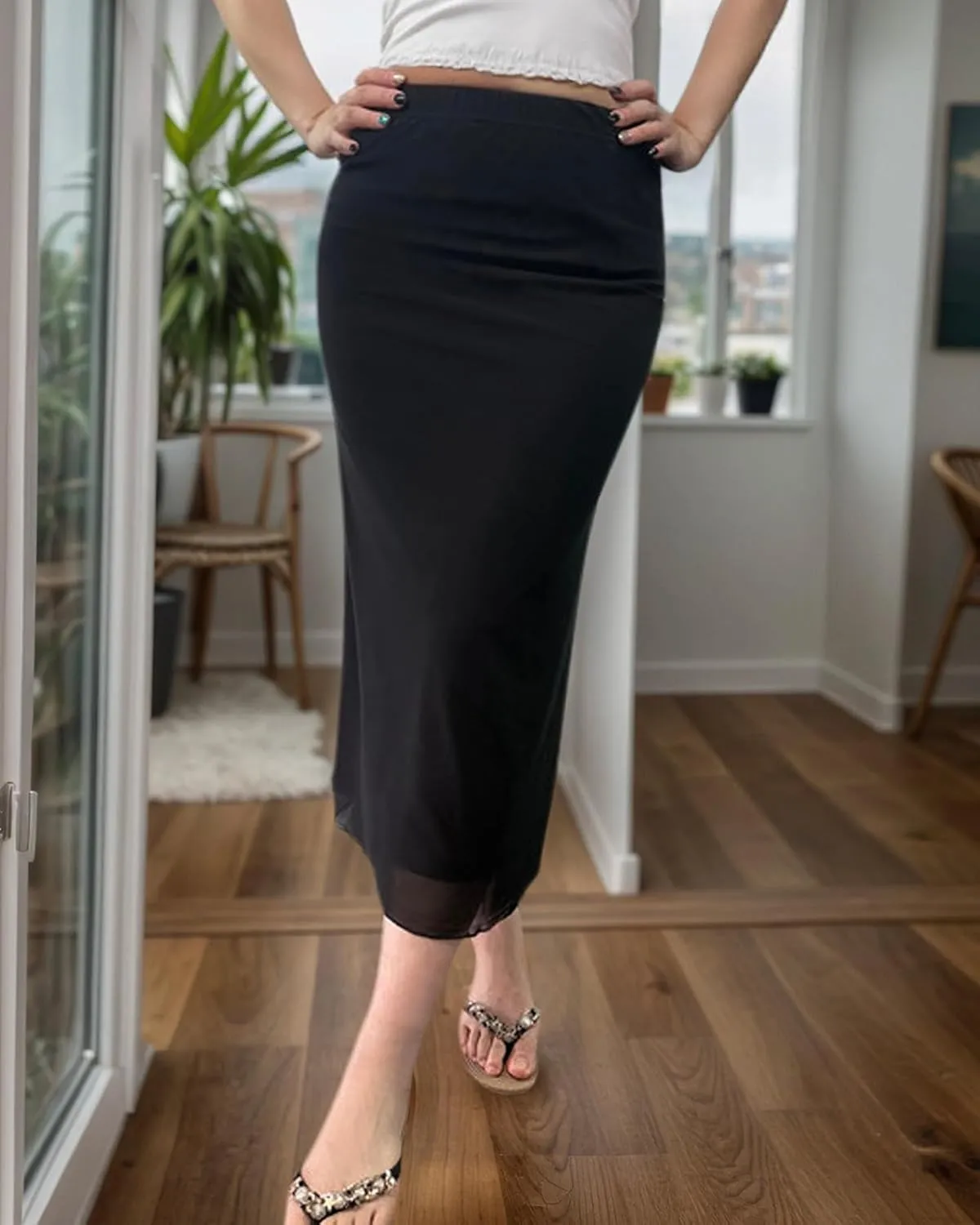 Women's Y2k Mesh Midi Skirt Elastic High Waisted Floral Print Bodycon Mermaid Long Skirts for Women